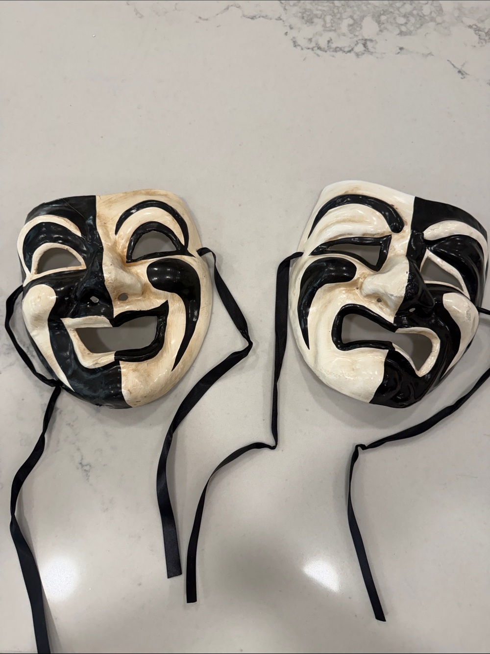 Hand-Painted Black and Cream Theatrical Comedy & Tragedy Masks